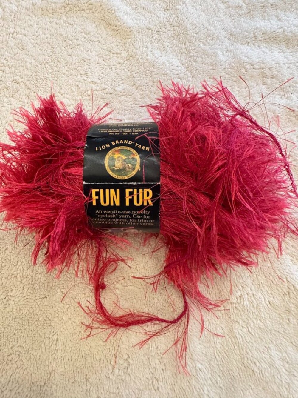 Lion Brand Fun Fur Eyelash Yarn Raspberry Lot 589